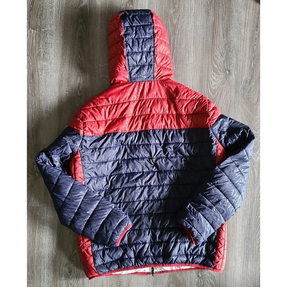Armani Jeans Reversible Hooded Puffer Jacket Men's XXL EU 56 Red White Full Zip